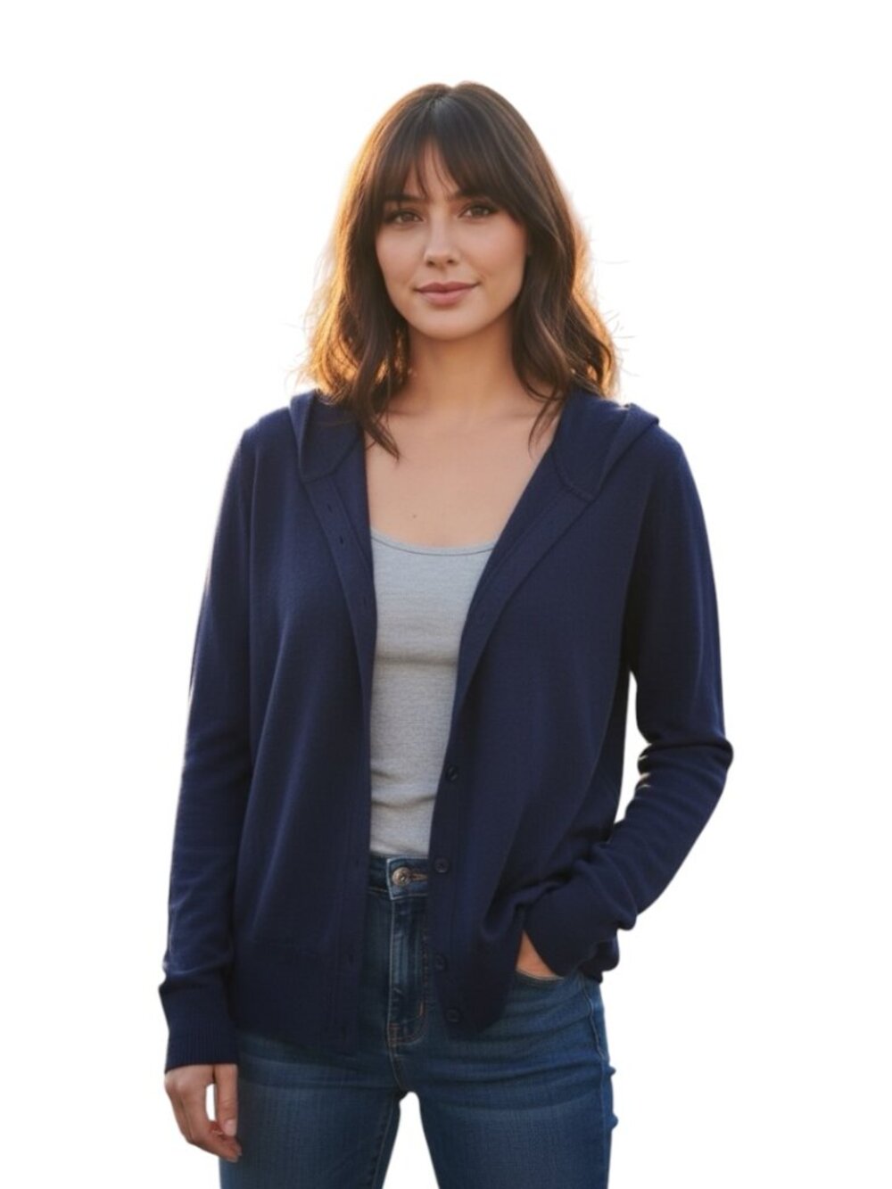 COS Wool Cashmere Cardigan Small Navy Blue V Neck Button Front Sweater